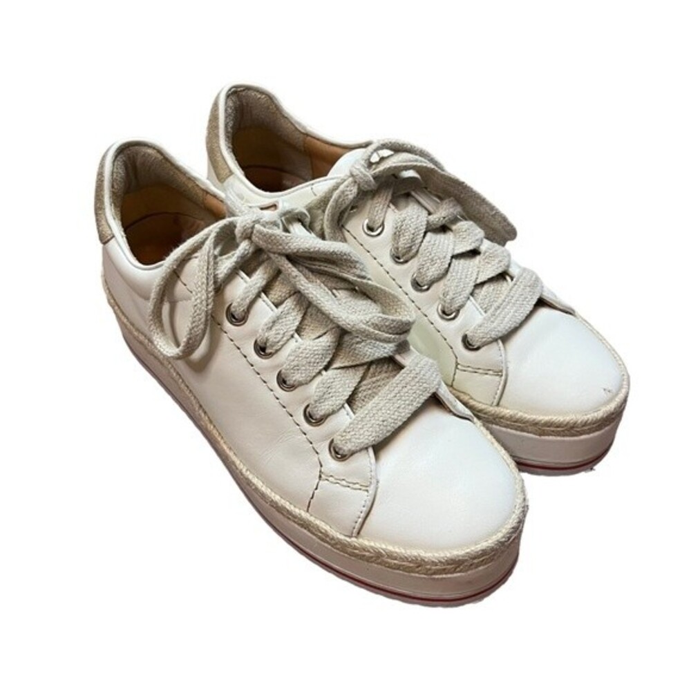 Joie Dabnis Leather Espadrille Platform Sneaker Size 7.5 (37.5) Off White Ivory
